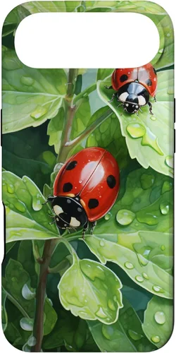 Vista 27 de Ladybugs on Green Leaves Watercolor Case for iPhone 17