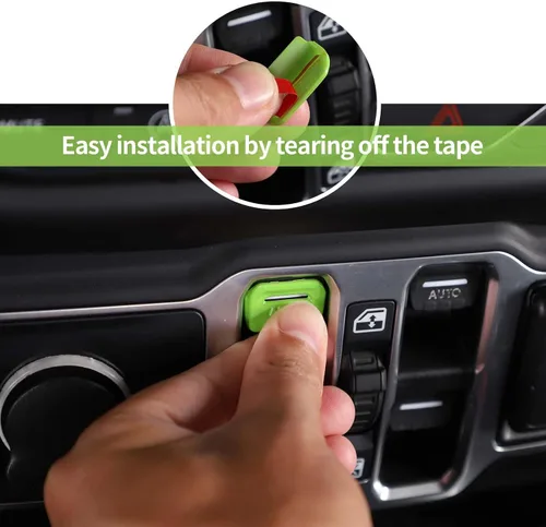 Vista 5 de Cubierta de botón para interruptor de ventana, accesorios interiores para Jeep Wrangler JL JLU y Gladiator JT 2018-2025 (verde)