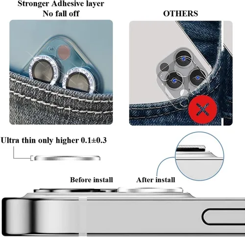 Vista 6 de Protector de lente de cámara brillante compatible con iPhone 13 Pro (6.1 pulgadas)/13 Pro Max (6.7 pulgadas), vidrio templado ultra