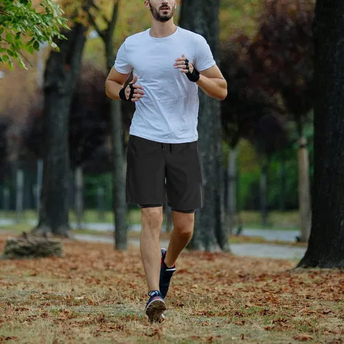 Vista 8 de Lixada Mens Running Shorts Quick Dry Breathable Workout Shorts with Inside Phone PocketZipper Side PocketsWaist Pockets