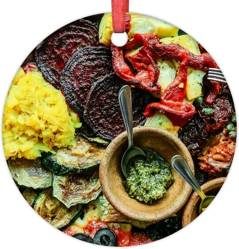 Vista 10 de Adornos de Navidad de huevo, carne y hongos, divertidos alimentos, decoraciones navideñas para árbol de cerámica, adornos de Navidad personalizados