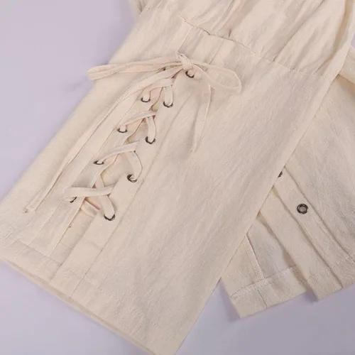 Vista 3 de XSAORO Disfraz medieval unisex con banda al tobillo pantalones de caballero renacentista pantalones pirata vikingo navegador pantalones de secado