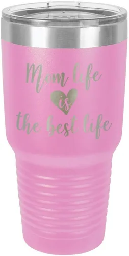 Vista 20 de Vaso grabado con texto en inglés "MOM LIFE IS THE BEST LIFE Engraved 30oz" grabado con láser en polvo de acero con revestimiento de polvo taza