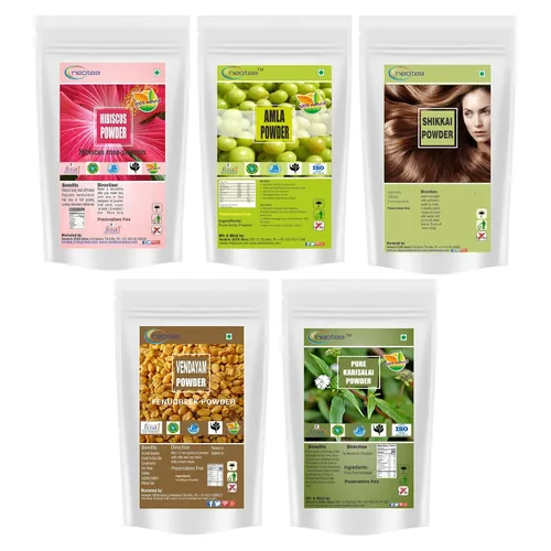 Vista 5 de Neotea Hibiscus Amla Bhringraj Shikakai Semilla de fenogreco en polvo cada paquete combinado de 3.53 oz