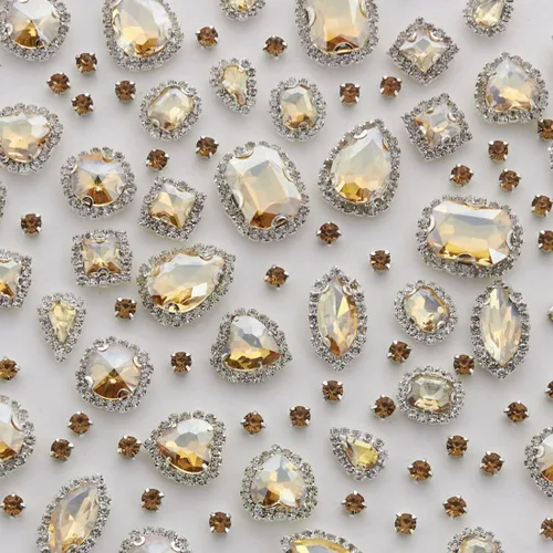 Vista 7 de TANOSII 100 diamantes de imitación para coser con formas mixtas, gemas de cristal para coser en gemas de cristal, parte trasera plana con garra Ab