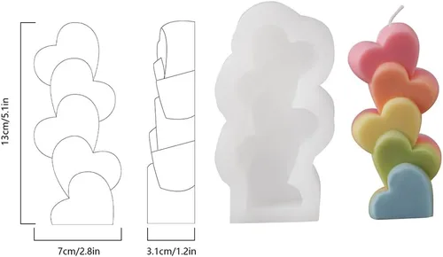 Vista 3 de Moldes de vela de silicona hechos a mano en forma de corazón moldes de vela de cera DIY regalos para bodas decoración del hogar (LZ446)
