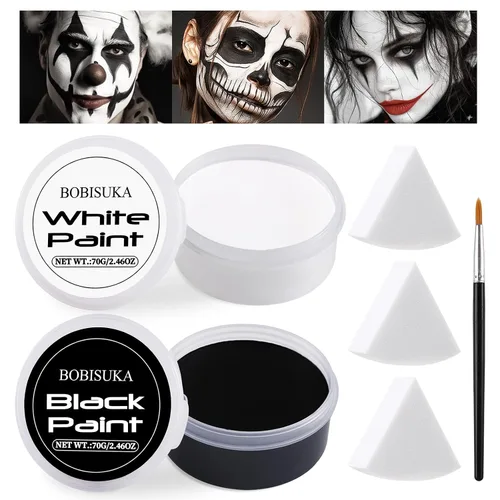Vista 9 de BOBISUKA Kit de pintura facial a base de aceite para Halloween, en blanco y negro, pintura facial para adultos, no tóxica, de gran capacidad
