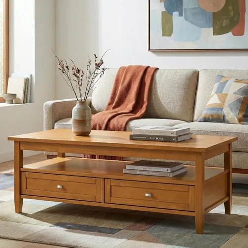 Vista 2 de SIMPLIHOME Warm Shaker - Mesa de centro de madera maciza de 48 pulgadas de ancho, color marrón