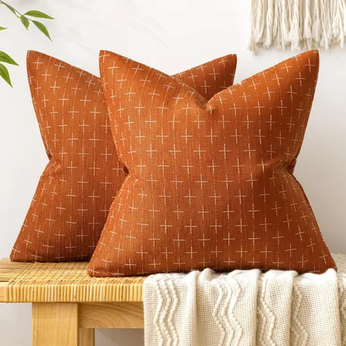 Vista 25 de MIULEE - Juego de 2 fundas de almohada decorativas de lino de arpillera navideñas, modernas, estilo campestre, rústicas, tejidas, con textura