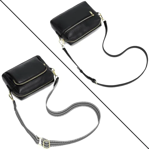 Vista 6 de Bolsos cruzados pequeños para mujer, bolsos cruzados de viaje de cuero vegano, bolsos de hombro con correa de guitarra y correa de cuero