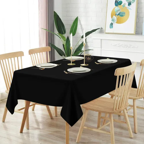 Vista 2 de Mulbozy 2 piezas de mantel de plástico negro para mesa rectangular, 54 × 108 pulgadas, fundas desechables de mesa para fiestas negras