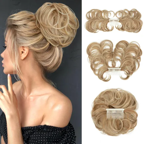 Vista 48 de Peine de moño desordenado con clip lateral para mujer, corto, natural, lacio, versátil, ajustable, fácil de peinar, (rubio ceniza-C)
