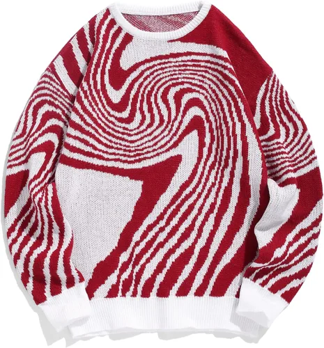 Vista 63 de ZAFUL Y2K - Suéter casual con estampado de llama estética para hombre, suéter de punto holgado, manga larga, cuello redondo