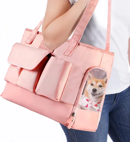 Vista 13 de Transportador para Perros, Transportador para Gatos, Transportador para Mascotas, Bolso de Cuero PU Premium Impermeable Plegable de Oxford