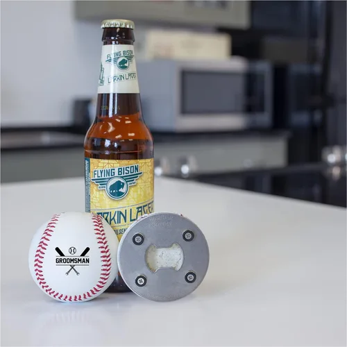 Vista 4 de Abridor de botellas de béisbol, padrinos de boda, regalo impreso para el padrino de béisbol personalizado, tamaño oficial, propuesta de boda