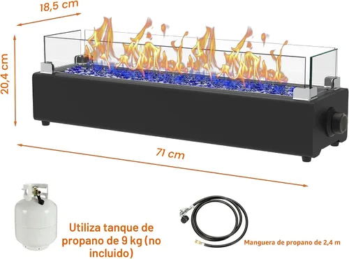 Vista 4 de Fogata de propano de mesa de 28 pulgadas, hoguera de mesa de 40,000 BTU para patio, cuenco de fuego rectangular portátil al aire libre con escudo