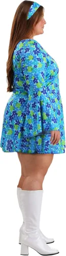 Vista 4 de Wildflower Hippie Dress Costume 70s Outfit For Women Floral Print Minidress, Scoop Neckline And Flared Sleeves