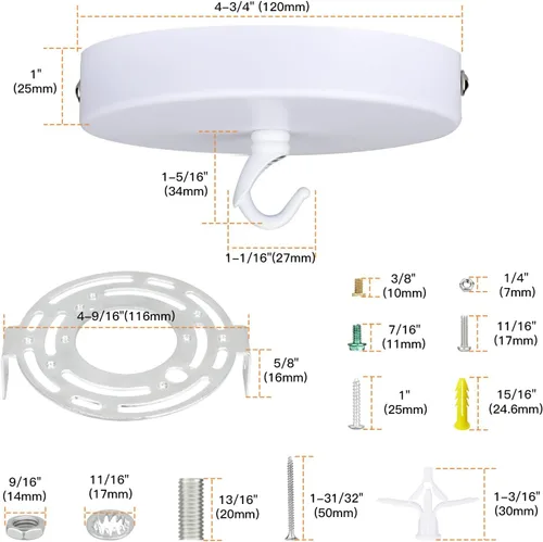 Vista 3 de Helunsi Kit de toldo de techo, kit de toldo de luz colgante de araña blanca, placa de cubierta de luz de techo de 4-3/4 pulgadas con gancho de Blanco