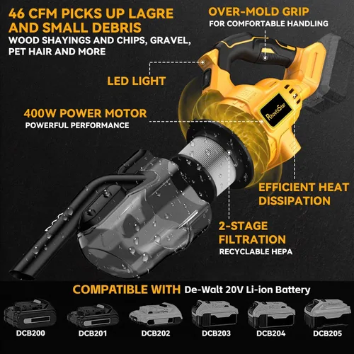Vista 2 de Aspiradora inalámbrica para Dewalt - Batería de 20 V, aspiradora de mano portátil 5 en 1 con filtro HEPA lavable para el hogar, automóvil, suelo