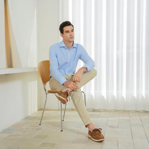 Vista 3 de Vostey Zapatos sin cordones para hombre, con soporte de arco, zapatos de barco para hombre, mocasines ligeros de 2 ojos