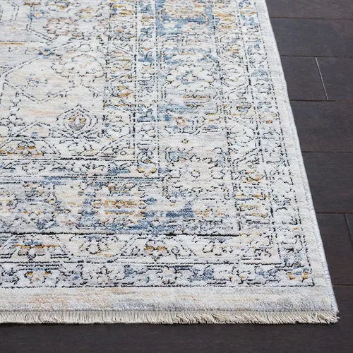 Vista 5 de SAFAVIEH Moon Dust Collection - Alfombra para pasillo, 2 x 9 pies, gris y azul, diseño vintage oriental con flecos desgastados, no desprende pelusa