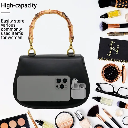 Vista 3 de Bolso de mano para mujer, bolso cruzado con asa superior en forma de bambú