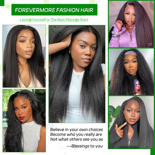 Vista 8 de Forevermore Yaki - Peluca de cabello humano lacio con parte en V, para mujeres negras, 12 pulgadas, sin pegamento, parte en U, con clips, sin dejar