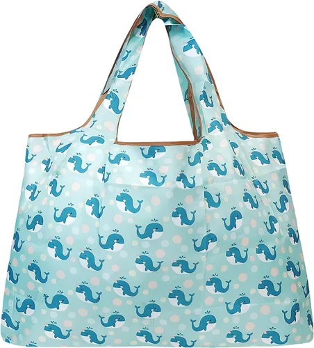 Vista 3 de allydrew Bolsas de comestibles reutilizables de nylon plegables grandes, ballenas azules