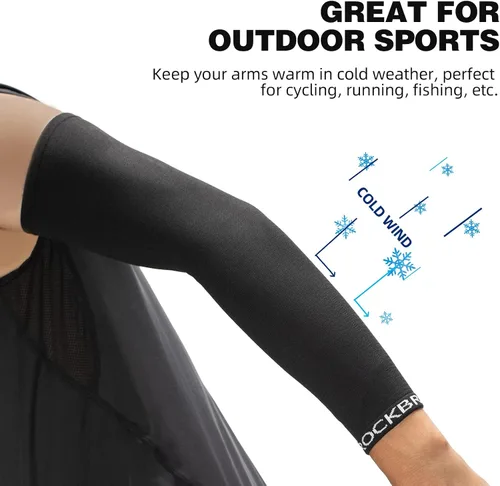 Vista 3 de ROCKBROS Calentadores de brazo de ciclismo para hombres y mujeres, mangas térmicas de punto, para deportes, correr, fútbol, conducción, fundas