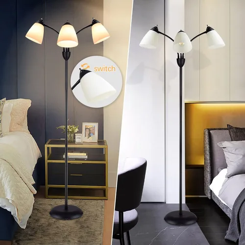 Vista 6 de DINGLILIGHTING DLLT - Lámpara de pie moderna para lectura, 3 luces con cuello de ganso flexible ajustable, lámpara de árbol de pie para sala
