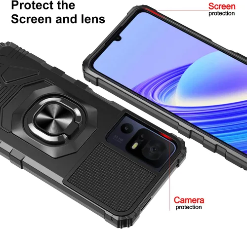 Vista 7 de Funda para teléfono TCL 40 SE con protector de pantalla, soporte de anillo para montaje magnético de automóvil, grado militar, resistente, a prueba