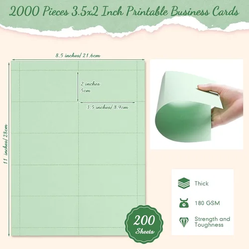 Vista 2 de Fainne 2000 tarjetas de visita imprimibles en blanco, mini índice de nota, tarjeta perforada, compatible con impresora láser y de inyección
