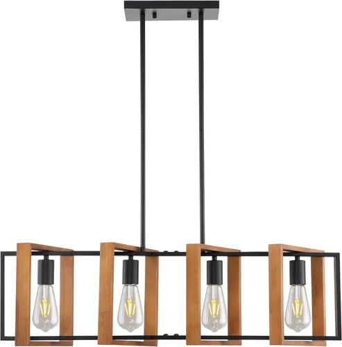 Vista 24 de Lámpara colgante estilo granja, luces colgantes negras para isla de cocina, luz colgante de metal industrial y madera vintage, lámpara de techo
