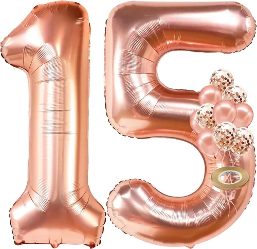 Vista 12 de KatchOn, Globo gigante de oro rosa del número 10 – 40 pulgadas Globo de oro rosa 10 con globos de confeti Decoraciones de 10 cumpleaños de oro