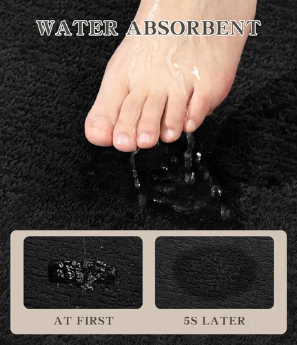 Vista 4 de Chakme Juego de 2 alfombras de baño ultrafinas, absorbentes, antideslizantes, lavables a máquina, color negro, 17 x 24 pulgadas / 17 x 30 pulgadas