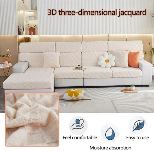 Vista 3 de Funda de cojín elástica para asiento de sofá con parte inferior elástica, de elastano, jacquard, antideslizante, protector de muebles