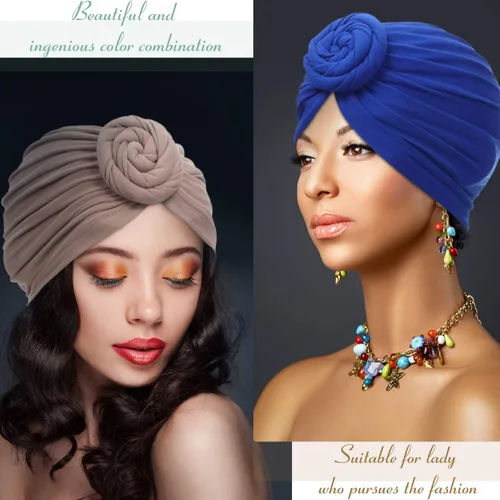 Vista 5 de SATINIOR 6 piezas de turbante africano con nudo de flor pre-atado para mujer