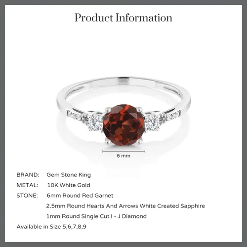 Vista 121 de Gem Stone King Anillo de compromiso de 3 piedras preciosas redondas de oro blanco de 10 quilates con piedra natal de 0.236 in con piedra natal