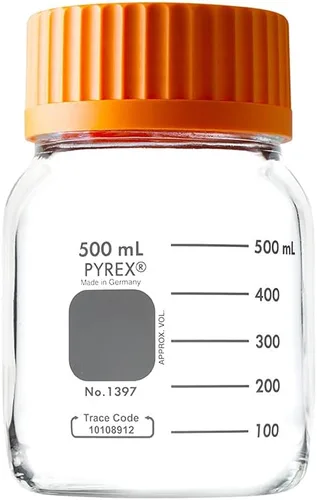 Vista 10 de Pyrex Botella redonda de almacenamiento de medios con tapa de rosca GL45, botellas de vidrio de borosilicato con tapas, cristalería científica