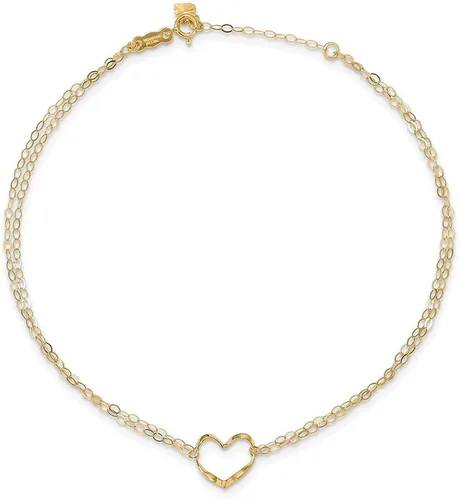 Vista 2 de Tobilleras de oro para mujer oro amarillo de 14 quilates doble hebra corazón 9 pulgadas más 1 extensión de tamaño de cadena ajustable tobillera