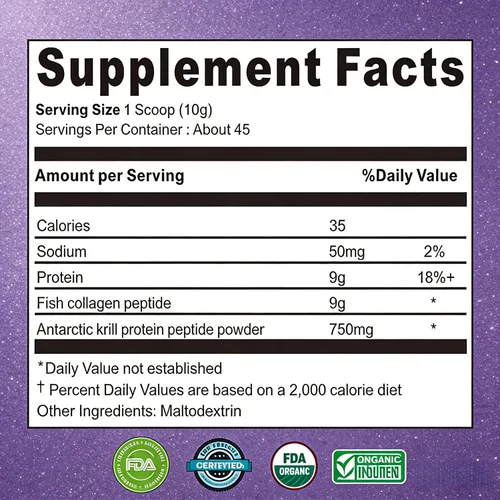 Vista 3 de Colágeno marino en polvo, pescado de bacalao hidrolizado y péptidos de krill, suplemento de colágeno marino premium para mujeres y hombres - Apoya