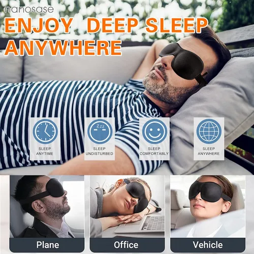 Vista 6 de Máscara para dormir 3D con los ojos vendados, de espuma viscoelástica HD, extremadamente cómoda y ligera de llevar (venda 1 negro)