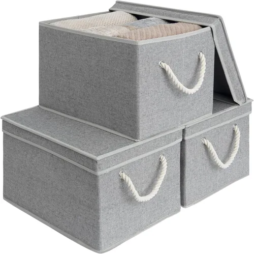 Vista 7 de StorageWorks - Cajas contenedoras con tapas, cajas de almacenamiento decorativas con tapa y asas de cuerda suave, cestas de almacenamiento plegables