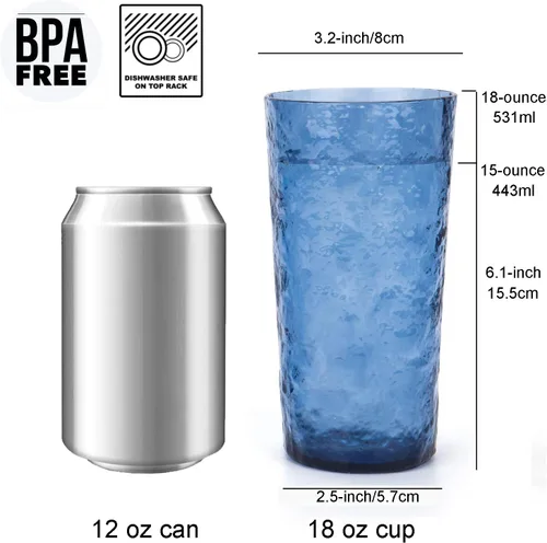 Vista 2 de KX-WARE Vasos de plástico de acrílico de 18 onzas, juego de 6 unidades, color azul