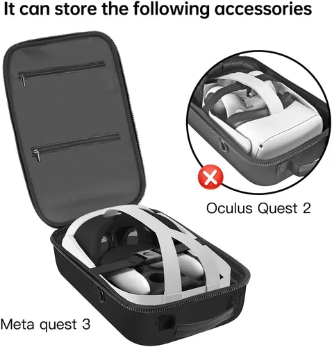 Vista 4 de HIJIAO Upagrade - Funda rígida de viaje compatible con Oculus Quest 3 y Quest VR, accesorios para auriculares y controladores, impermeable, a prueba