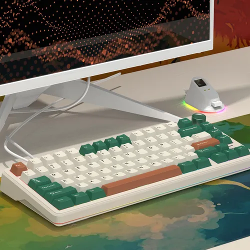 Vista 6 de 75% Teclado mecánico retro verde con cable intercambiable en caliente con perilla de metal Junta de montaje RGB retroiluminado programable y luz