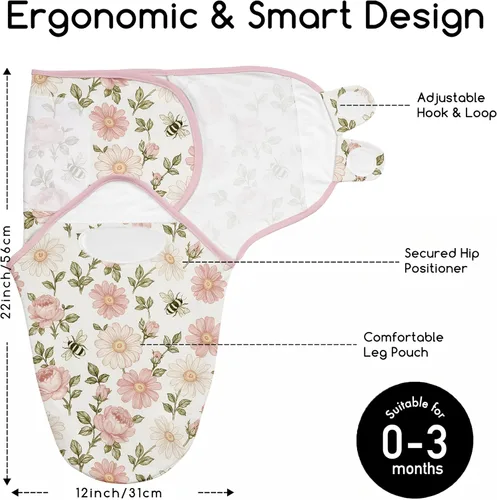 Vista 3 de Pañales de algodón orgánico para recién nacidos, suaves y cómodos con velcro, saco de dormir de 0 a 3 meses, ayuda a calmar el reflejo
