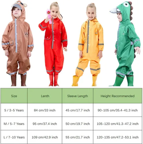 Vista 7 de Traje de lluvia para bebé con capucha, impermeable, traje de lluvia de una pieza para niños (3-10 años)
