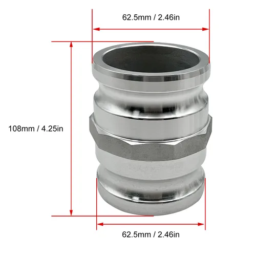Vista 5 de Tipo de aluminio AA Cam y ranura adaptador de carrete, 2" Camlock macho x 2" Camlock macho
