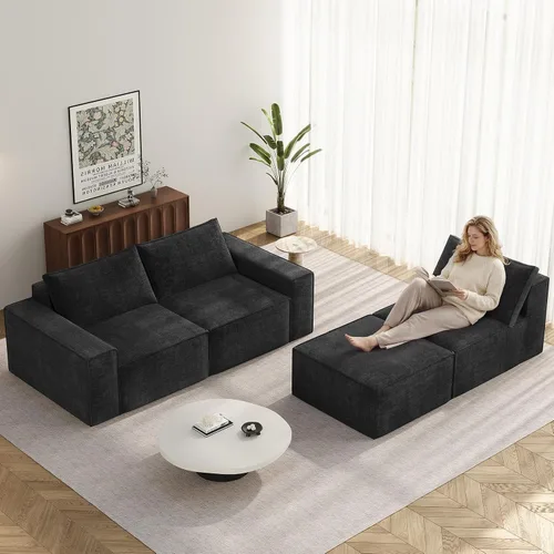 Vista 24 de Vesgantti Sofá Seccional Modular de 114" Sin Estructura, Moderno Sofá de 3 Plazas con Otomana y Asiento Profundo, Sofás de Nube Convertibles